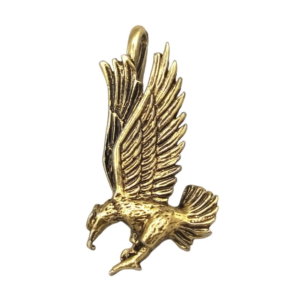 Gold Tone Flying Soaring Eagle Pendant Detailed Wings USA Symbolic Patriotic